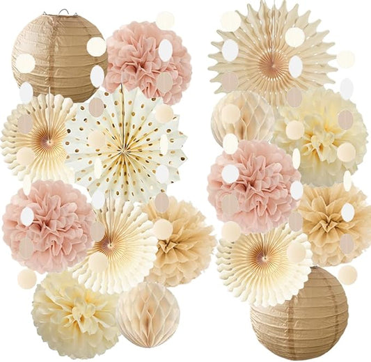 Champagne Gold Beige Boho Party Decorations Pink and Beige Birthday