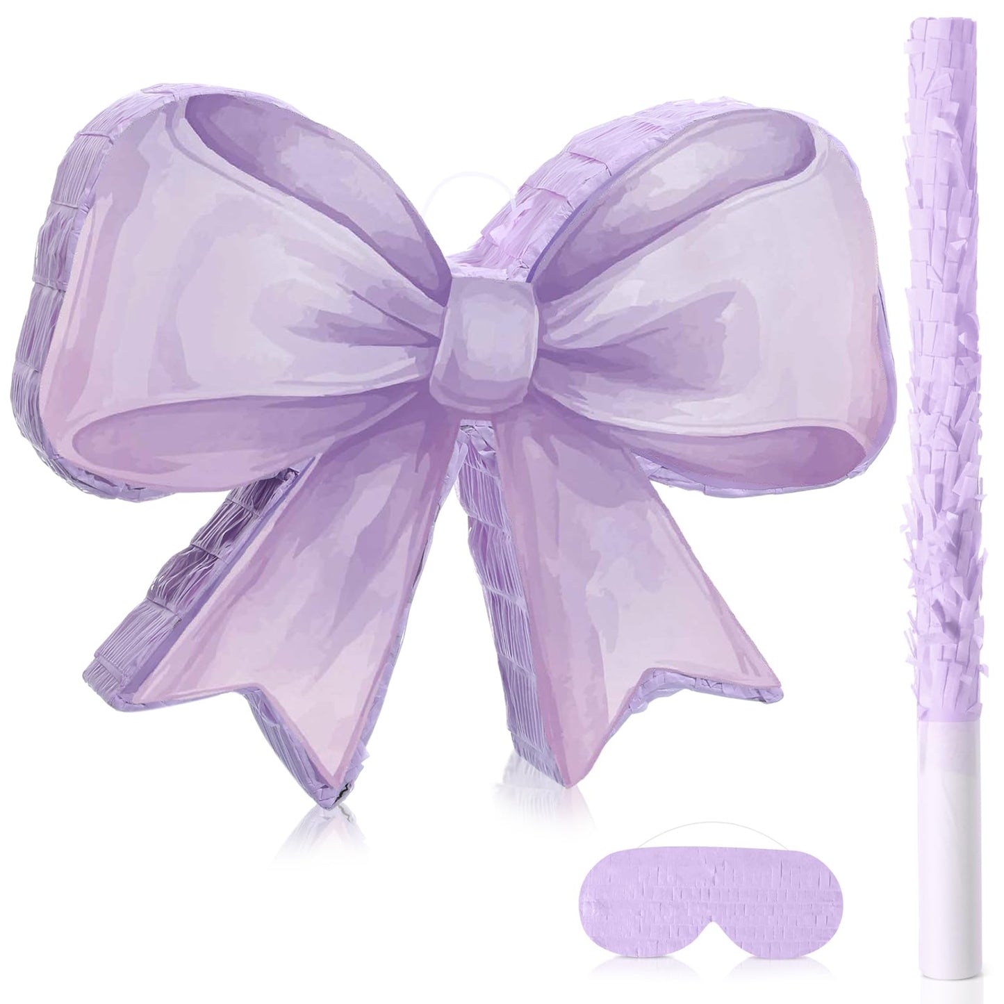 Threan Bow Piñata Bow Party Piñata with Bat Stick Blindfold Mask Purpl