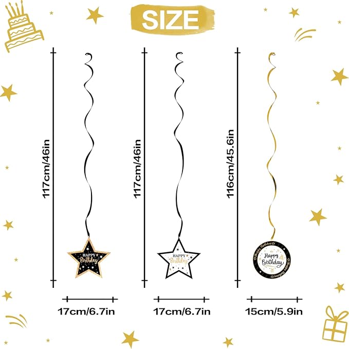 Happy 16th Birthday Black & Gold Balloon Set 16th Birthday Swirls
