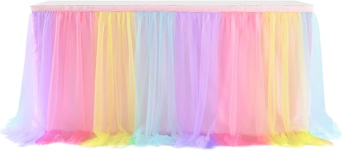 Rainbow Table Skirt for Baby Shower Girl Birthday Party 9ft Tulle