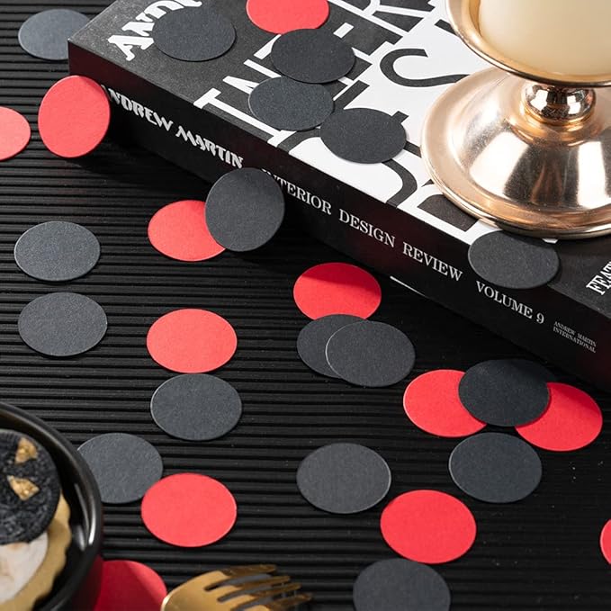 Black and Red Confetti Table Decoration for Graduation Birthday