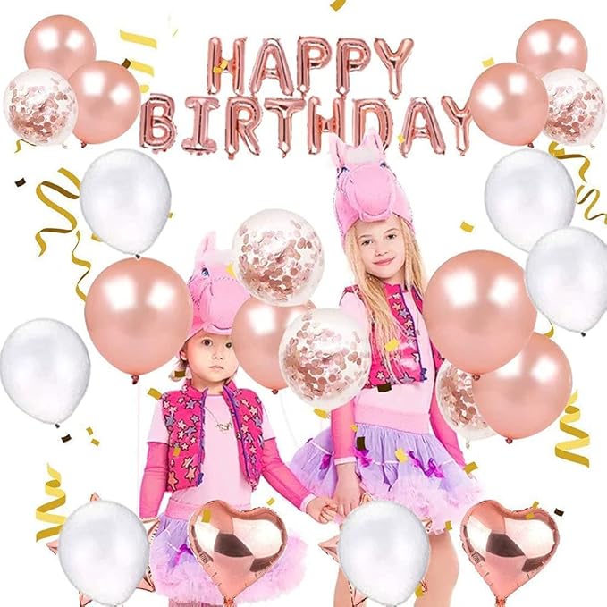 Rose Gold Birthday Party Decorations Set with Rose Gold Happy
