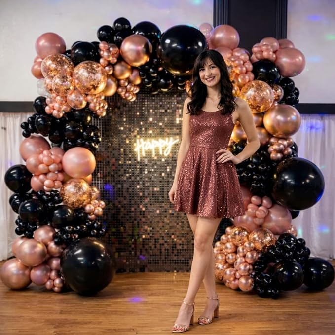 HILAVO Rose Gold and Black Balloons, 12Inch Metallic Rose Gold and