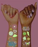 xo, Fetti Groovy Disco Glow in Dark + Foil Temporary Tattoos - 82 pc