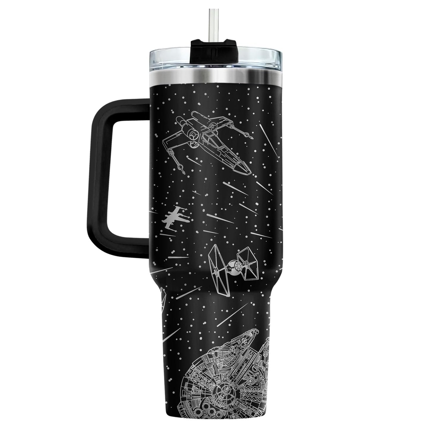 34HD Space Galaxy Tumbler 40oz with Handle and Straw, Sci-Fi Falcon