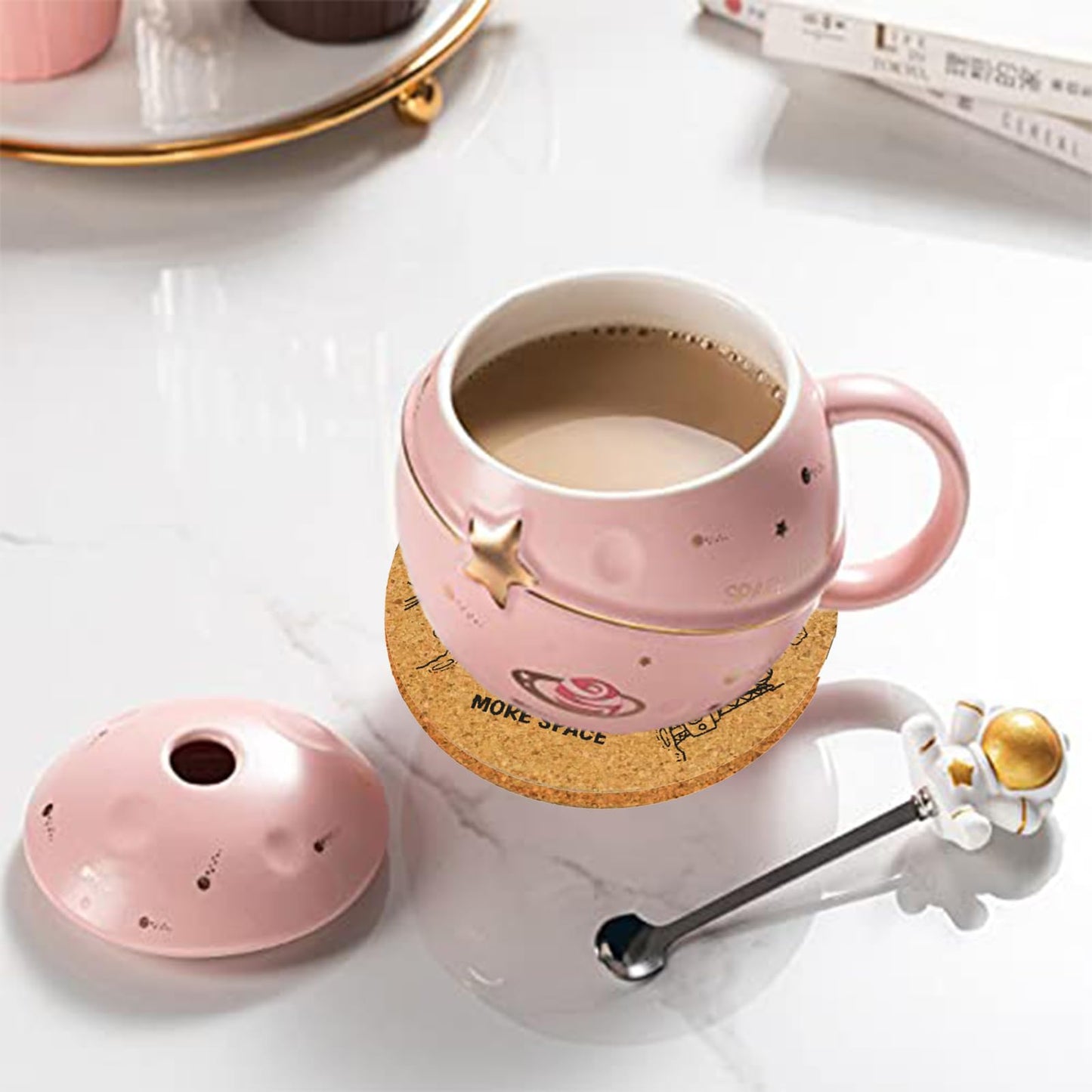 Yalucky Kawaii Astronaut Cup Space Embossed Planet Mug, Cute Ceramic