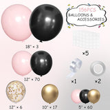 Black Pink and Gold Balloon Garland Arch Kit 156 Pastel Pink Matte