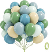 60pcs Blue and Green Balloons - Sage, Dusty Blue, Pastel Green, Nude