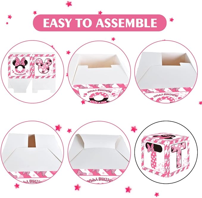Pink Mouse 2nd Birthday Party Supplies Balloon Box with Letters Pink