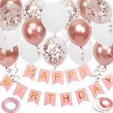 Happy Birthday Banner, Rose Gold Birthday Decoration, 16 pcs 12 inch