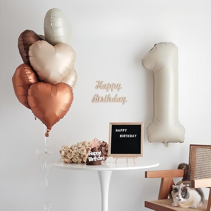40 Inch Cream 1 Balloon Decor, Beige Tan Brown Heart Balloons, Foil