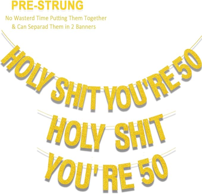 50th Birthday Decorations Banner for Women Men Pre-Strung Gold