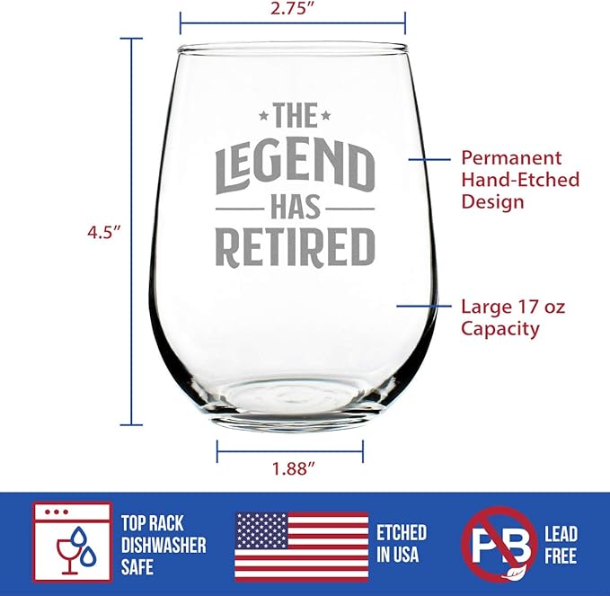 Bevvee Legend Has Retired - Stemless Wine Glass - Funny Retirement