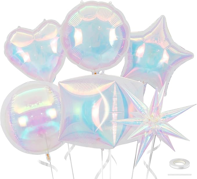 Biapian Iridescent Balloons, 6 Pcs 22 Inch Iridescent Star Balloons