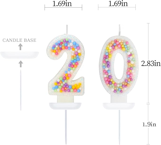 20th Birthday Candle for Cake, Colorful Macaron Numeral Candles for Bo