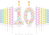 MTLEE Number 10 Birthday Candle with 12 Pcs Spiral Candles for Girls