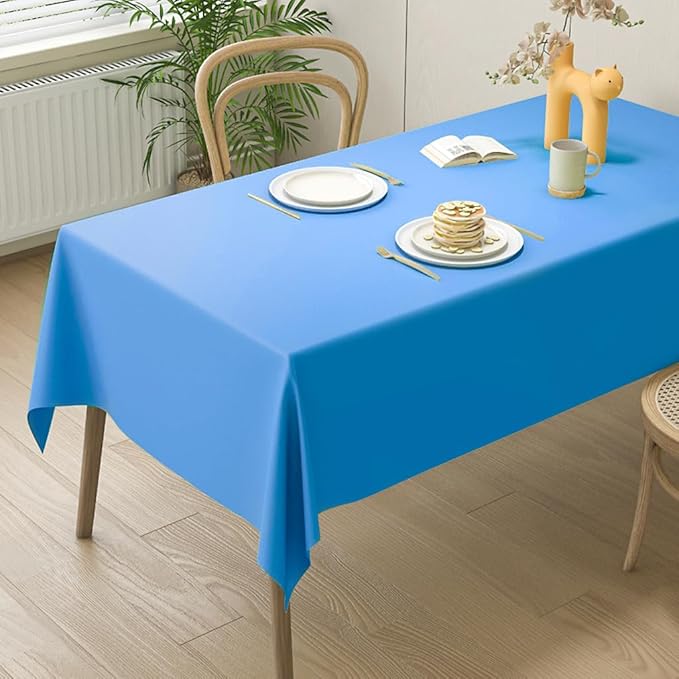 2 Packaging Light Blue Plastic Tablecloth, 54 inch x108 inch