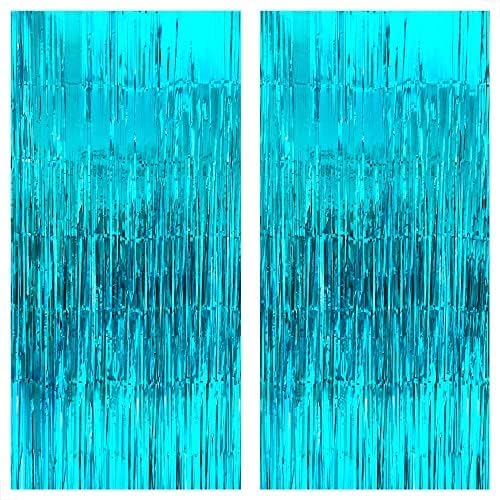 KatchOn XtraLarge Blue Foil Fringe Curtain - 3.2x8 ft, Pack of 2 |