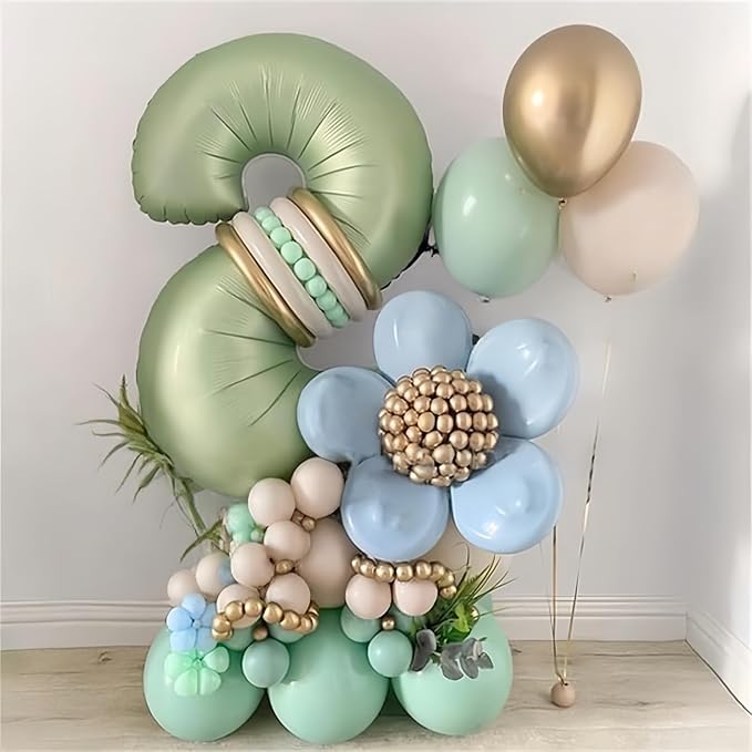 Sage Green 5 Balloons, 40" Giant Helium Foil Number 0-9 Olive Green