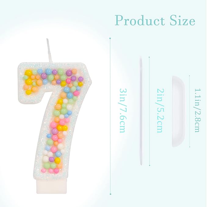 Number 7 Birthday Candle - Colorful Macaron Candles, 7 Candle