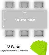 QIKSION Lime Green Plastic Table Cloth Disposable 12 Pack, 54 x 108