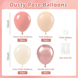 60pcs Dusty Pink Balloons, Blush Pink Dusty Rose Nude Ivory White