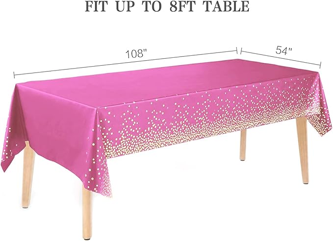 2 Packaging Pink and Gold Plastic Tablecloth, 54 inch x108 inch