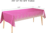 2 Packaging Pink and Gold Plastic Tablecloth, 54 inch x108 inch