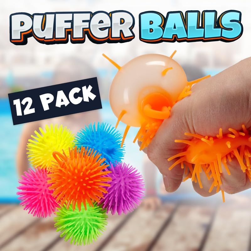 Bedwina Puffer Balls (Pack of 12) - Squishy Balls for Kids Neon Party