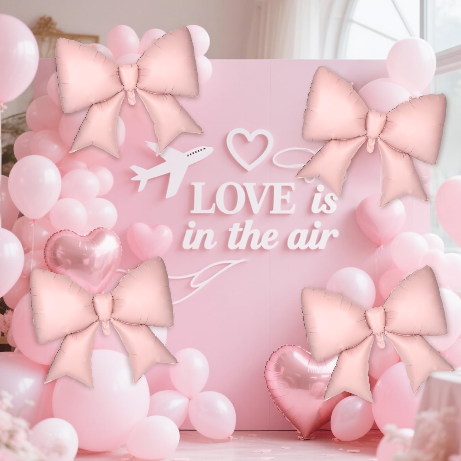 4Pcs Giant Bow Balloons, 97.5cm/38in Big Elegant Coquette Theme Pink