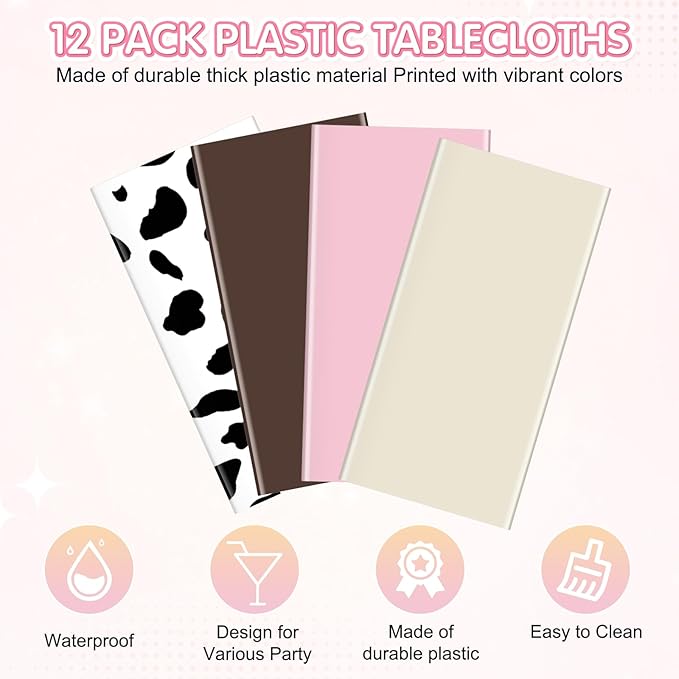 12 Pack Cowgirl Baby Shower Plastic Tablecloth for Rectangle Tables