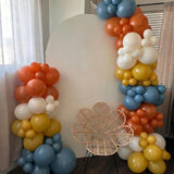 Retro Blue Pink Yellow Balloons, 60Pcs 12Inch Dusty Blue Pink Mustard