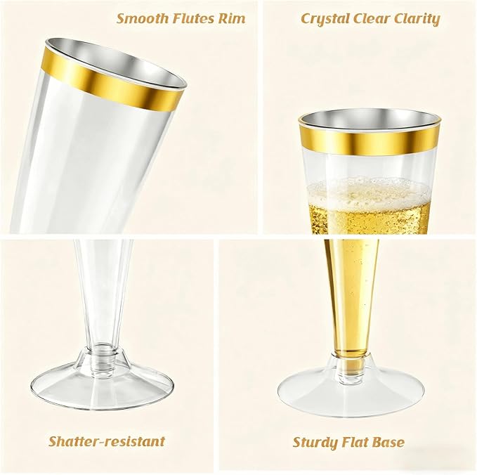 200 Pack Champagne Flutes Plastic Wine Glasses Disposable, 4.5 Oz