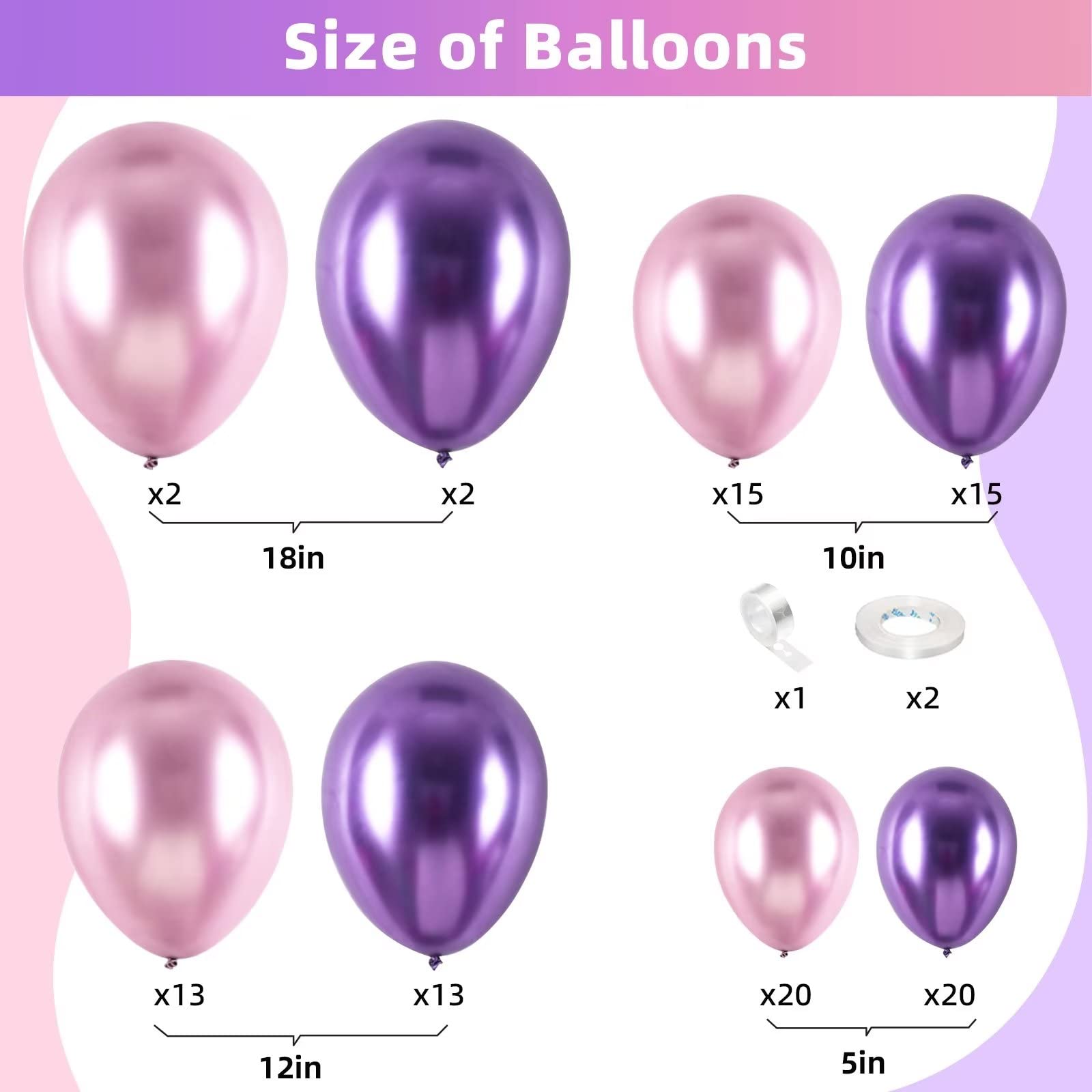 100pcs Metallic Pink Purple Balloon Garland Kit, Metallic Purple