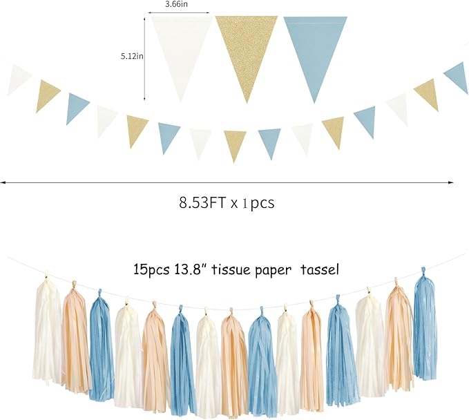 Light Dusty Blue Beige Champagne Boho Party Decorations 23pcs Baby