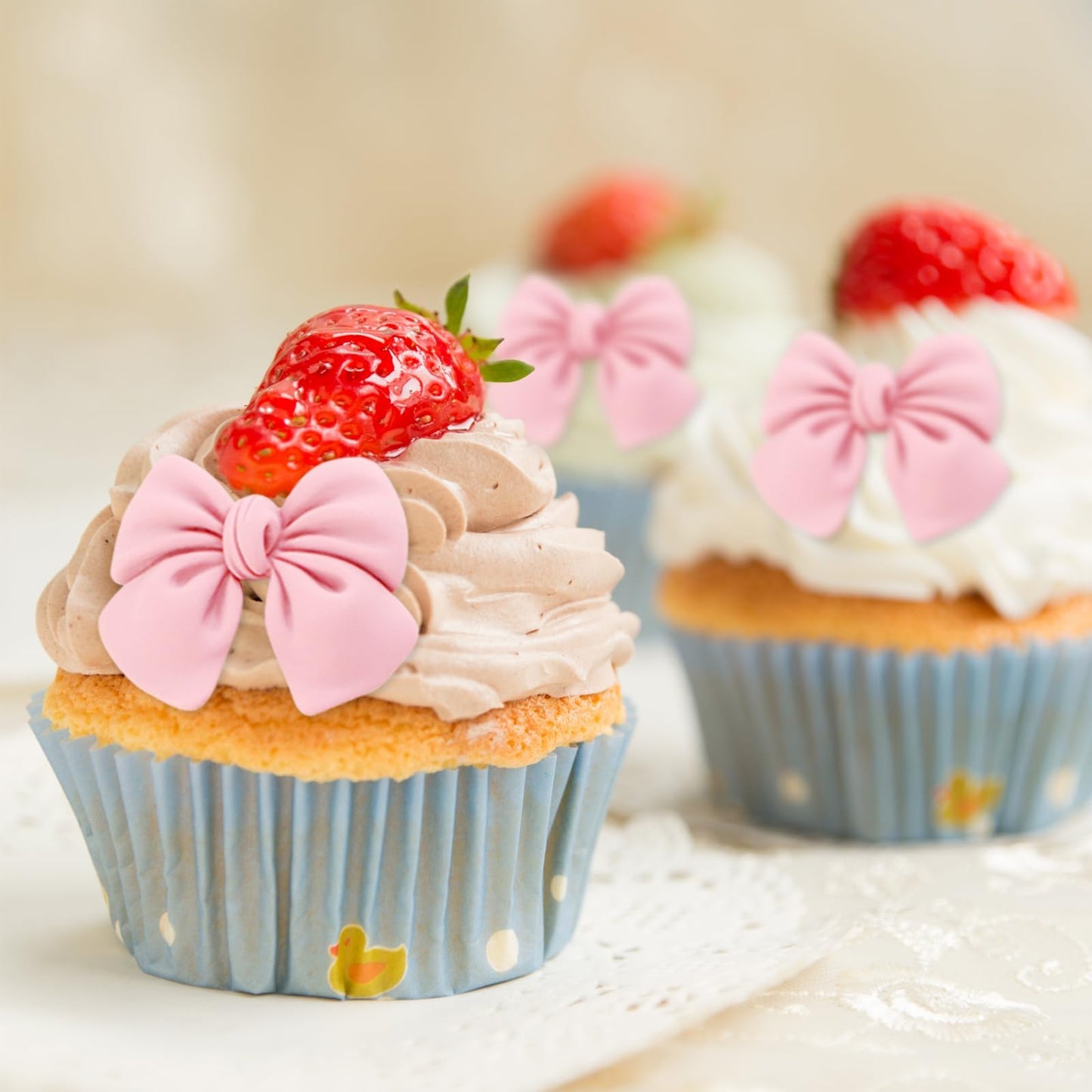 20Pcs Pink Bow Cupcake Decorations, Bow Cake Topper Supplies, Pink Bow