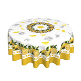 elezan Lemon Round Tablecloth 70 inch, Yellow Citrus Fruit Summer