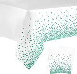 2 Packaging White and Green Plastic Tablecloth, 54 inch x108 inch