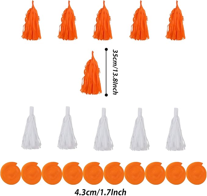 ZERODECO Party Decorations, 41 Pcs Orange Papar Fans Pompoms Garlands