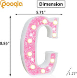 Pooqla LED Marquee Letter Lights, Pink Glitter Alphabet Sign Battery