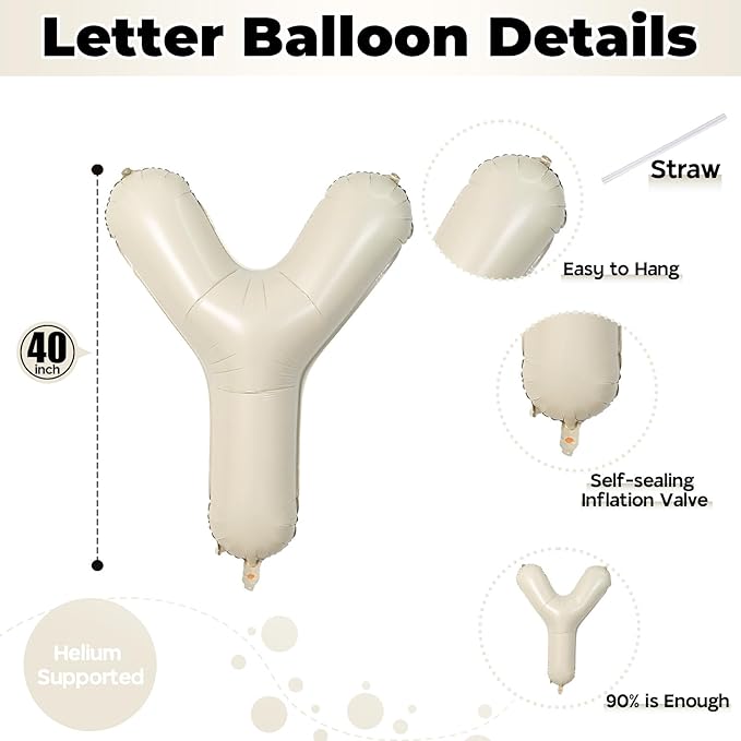40 Inch Beige BOY Balloons, Large Cream White Sand BOY Balloon