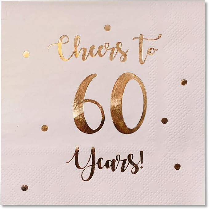 Cheers to 60 Years Cocktail Napkins | Happy 60th Birthday Decorations