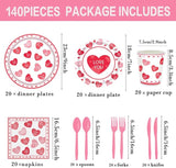 140Pcs Pink Heart Valentine's Day Party Supplies Love You Plates and