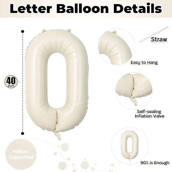 Large Beige Oh Boy Balloons, 40 Inch Cream White Sand OH BOY Balloon