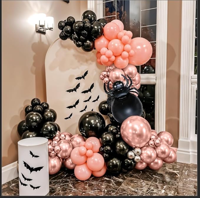 Halloween Balloon Arch Garland Kit Black Pink Rose Gold Spider Foil