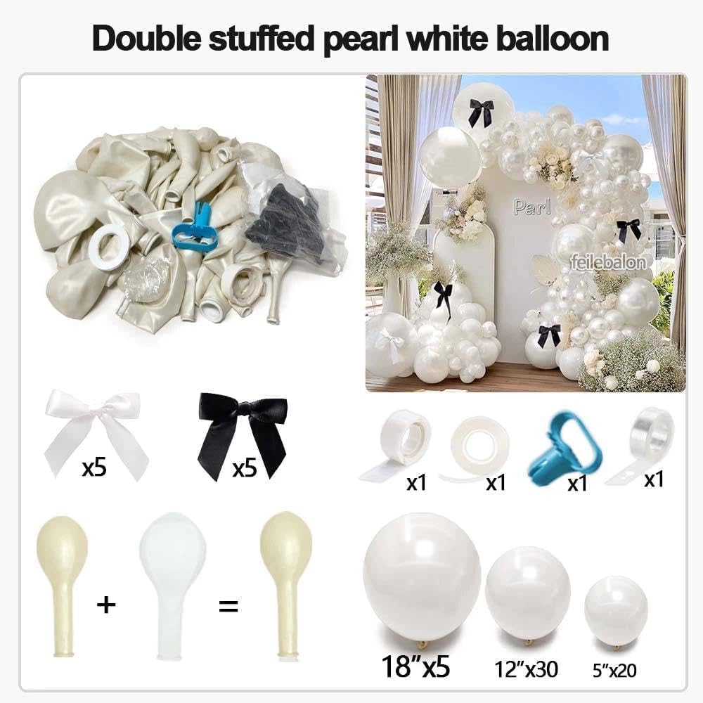 Pearl White Balloon Arch Kit,Double Stuffed White Pearl Balloon