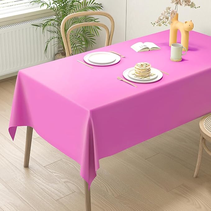2 Packaging Pink Plastic Tablecloth, 54 inch x108 inch Rectangular