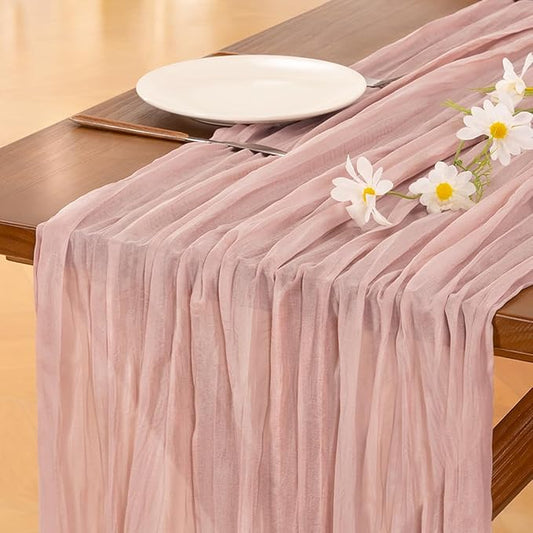 15pcs Pink Cheesecloth Table Runner Valentine's Day Boho Rustic