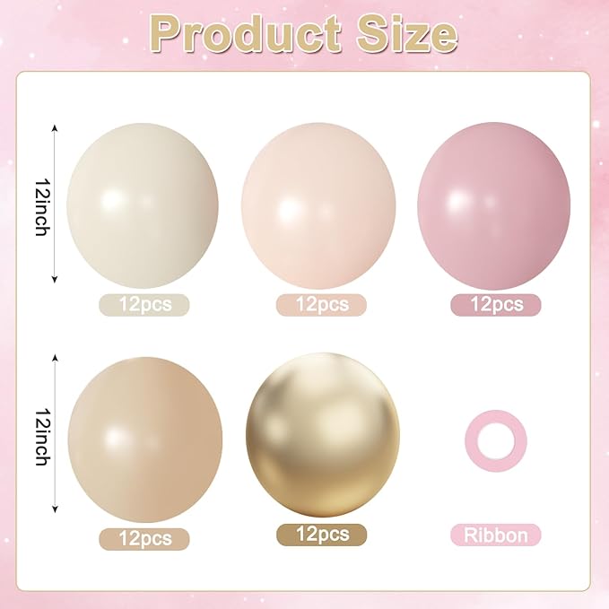 Dusty Pink Nude Gold Balloons, 60Pcs 12Inch Pink Sand White Nude Gold