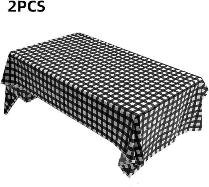 2 Packaging black and white square grid Plastic Tablecloth, 54 inch
